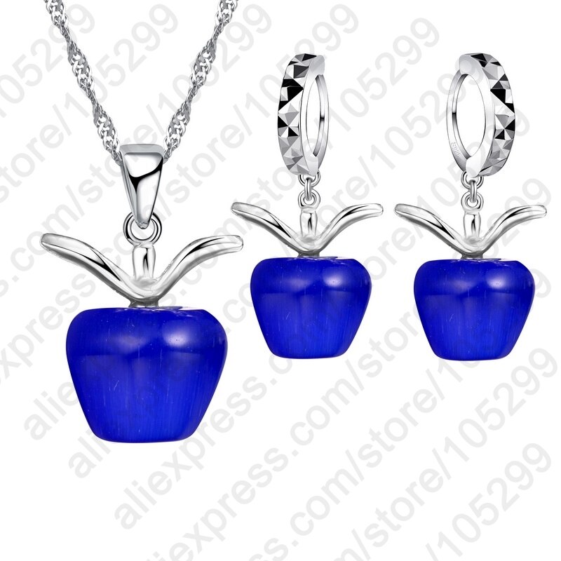 5 farben Optionen Neue Heiße glänzend 925 Sterling Silber Mit SchöNe Apfel Katze Augen Stein Anhänger Halskette/Ohrring Schmuck-einstellen: Blau