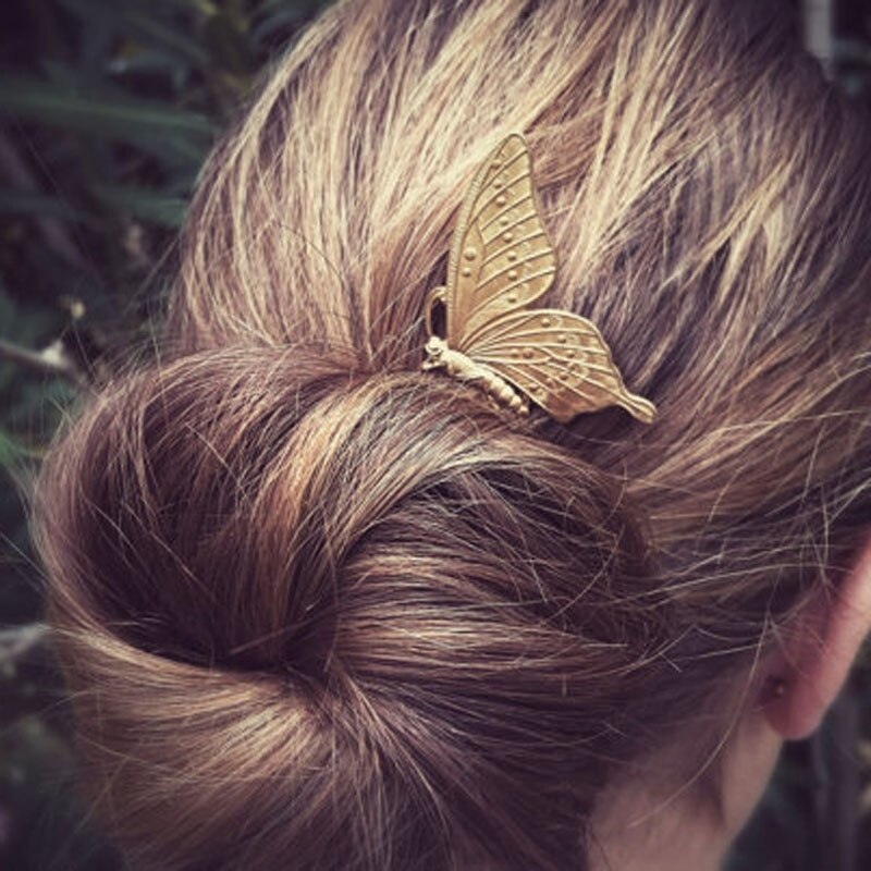 Peine de mariposa para niña, pinzas para el pelo de aleación, accesorios para el cabello para mujer, horquillas doradas y plateadas, 1 unidad
