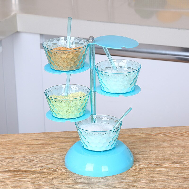 Vertical Rotatable Seasoning With Transparent Rotating Spice Box For Salt Jar Spoon Rotary Storage Rack Kitchen Gadgets