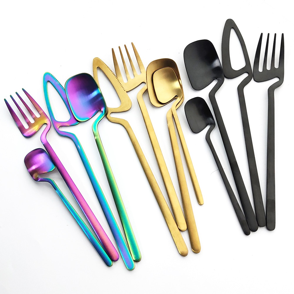 4 stuks zwart serviesset keukendecoratie lepel vork mes bestekset keukengereedschap ijs desserts soep koffie gebruik servies