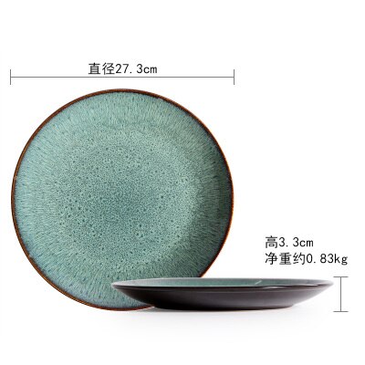 Malachite Green Variable Glaze Disc Western Steak Pasta Dish Home Breakfast Fruit Salad Plate: large