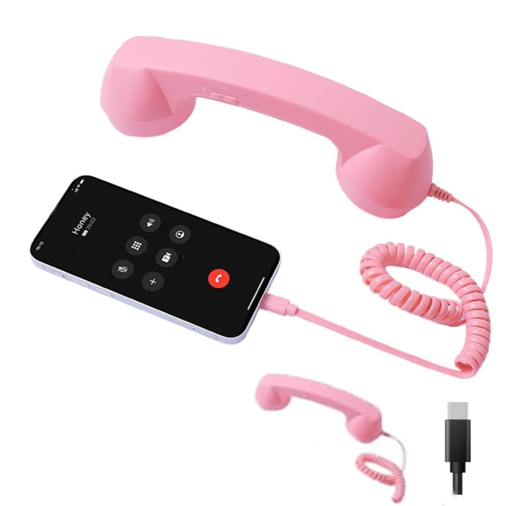 with Microphone Phone Handset Type-C Telephone Style Landline Handle Receiver Tangle Free Wire Handheld Cell Phone Receiver: Red