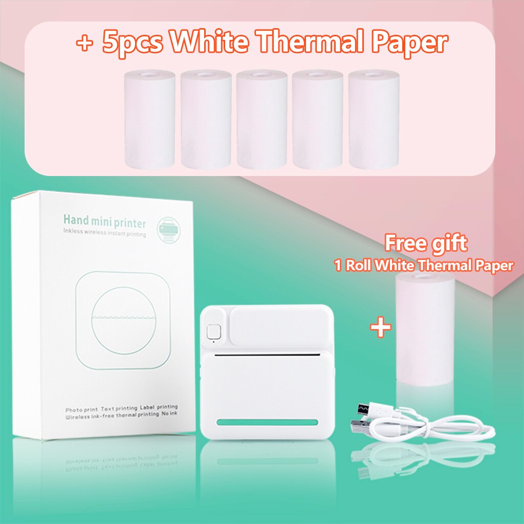 Pocket Mini Printer Student Studie Printer Labels Handig Thermische Printer Zoeken Vraag Mini Draagbare Thermische Printer C19: Green 5 White Paper