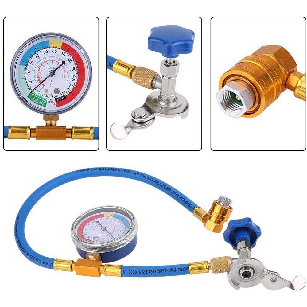 Car Air Conditioning Refrigerant R134A R12 Recharge Measuring Kit Hose Gas Gauge R134A refrigerant hose with gauge: Default Title