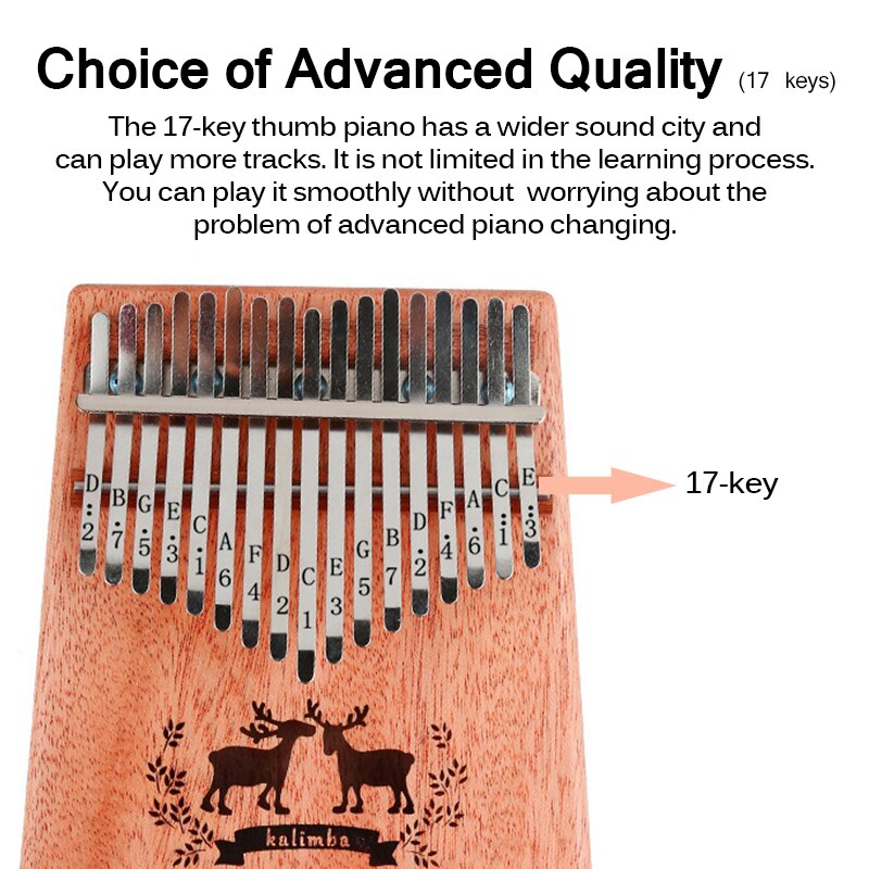 kalimba 17 teclas piano de pulgar kalimba música madera caoba cuerpo instrumento Musical con libro de aprendizaje Tune Hammer para principiante