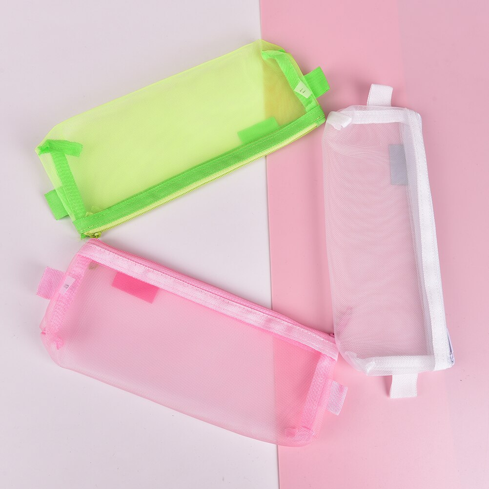 Net Yarn Transparent Pencil Case Lapices Bags Stationery Kit Students Zip File Bag School Supplies
