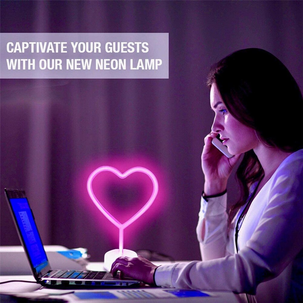 LED Heart Neon Sign Night Light Art Decorative Lights Plastic Table Lamp for Kids Baby Room Lighting Xmas Party