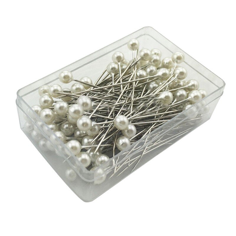 100Pcs Parel Naald Ronde Hoofd Kleding Naald Diy Decoratie Ambachten Bruiloft Broche Naald Naald Positionering Doos: white