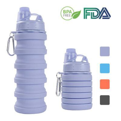 500ml foldbar cykel vandflaske udendørs klatring bærbare sportsflasker krus sammenklappelig flaske silikone med låg bpa fri: Violet
