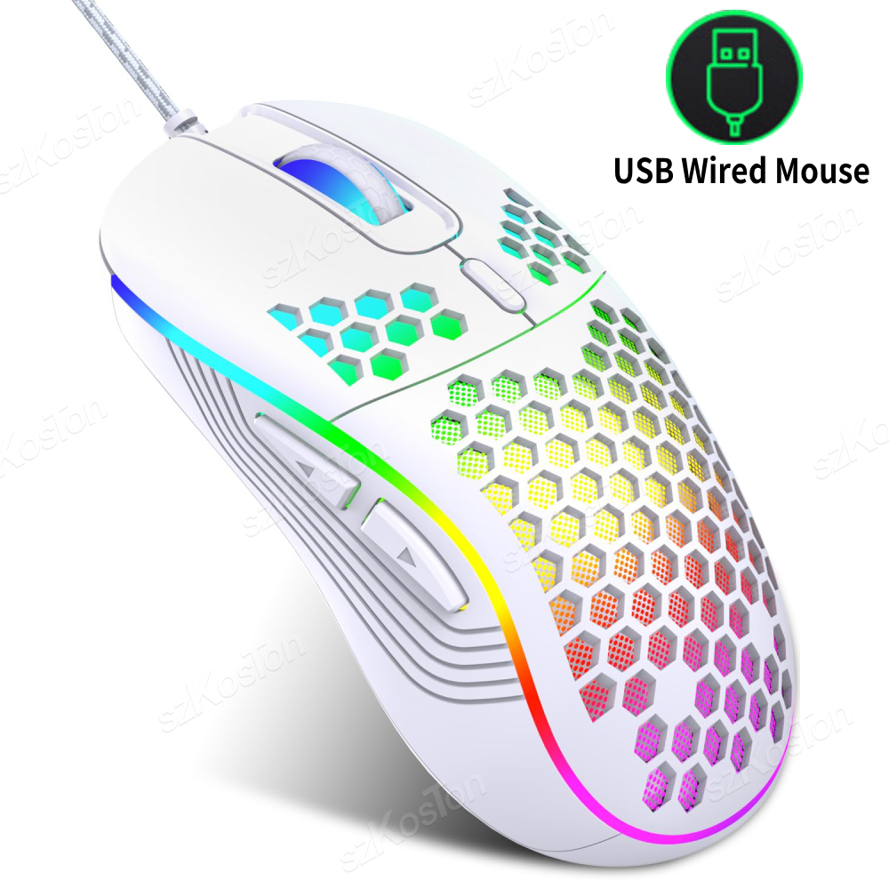 RGB Wired Gaming Mouse Ergonomic Mouses 6Levels Adjustable 7200DPI with Backlight for Office Computer PC Gamer: WHITE