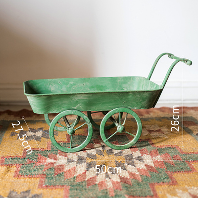 hand made antique retro green metal flower cart planters