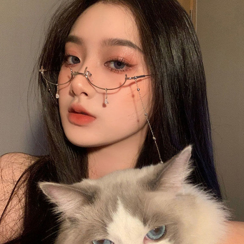 Half-frame Glasses Without Lens Glasses Frame with Chain Women Accessories Metal Chain Eyes Glasses Face Jewelry: TU121085ZSR