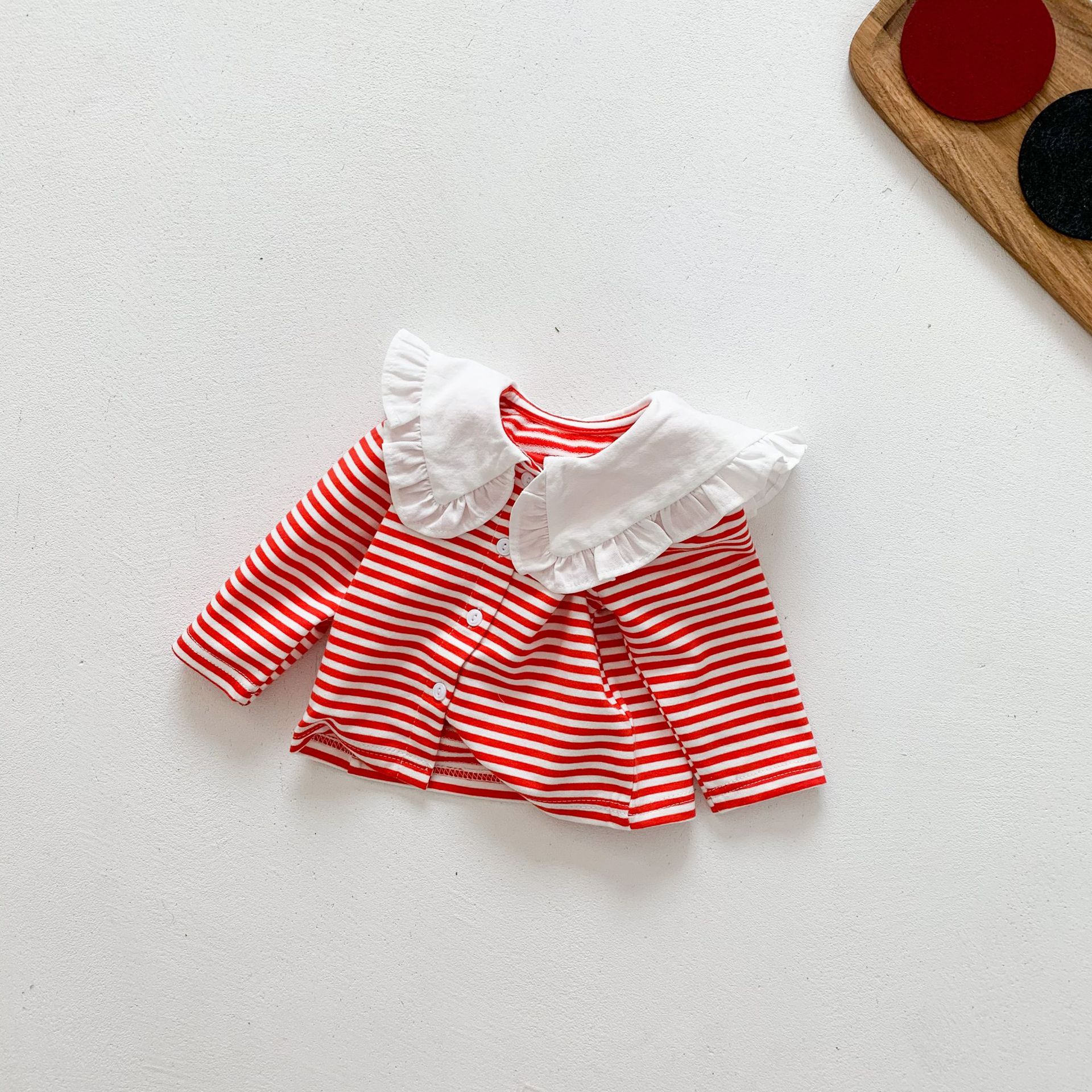 Pasgeboren Baby Jongens Gestreepte Lange Mouwen Tops Shirts Kanten Kraag Katoen Baby Peuter Meisjes Strepen Blouse Lente Herfst Meisjes Tee: k3623red / 12M   80cm