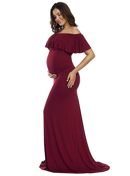Boho roze katoenen gesmokte off-shoulder jurk/babyshowerjurk/zwangerschap voor fotoshoot jurk, fotografie maxi-jurk, zwangerschaps-trouwjurk - België