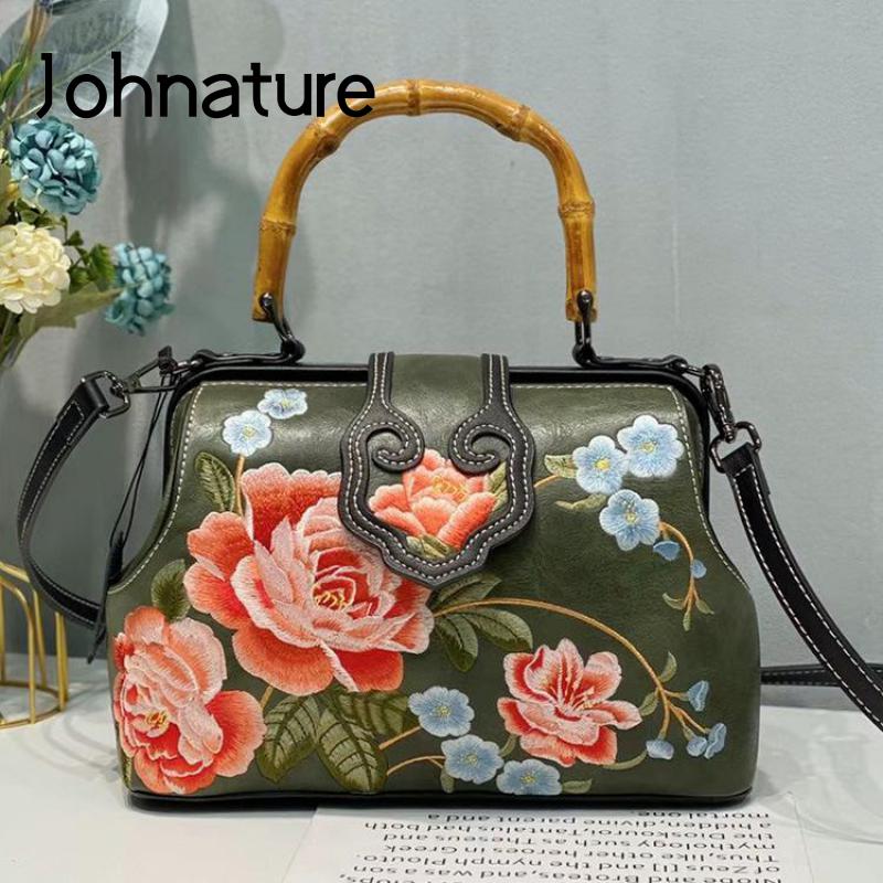 Johnature Chinese Stijl Retro Luxe Handtassen Vrouwen Tassen Prachtige Borduurwerk Veelzijdige Cheongsam Schoudertassen