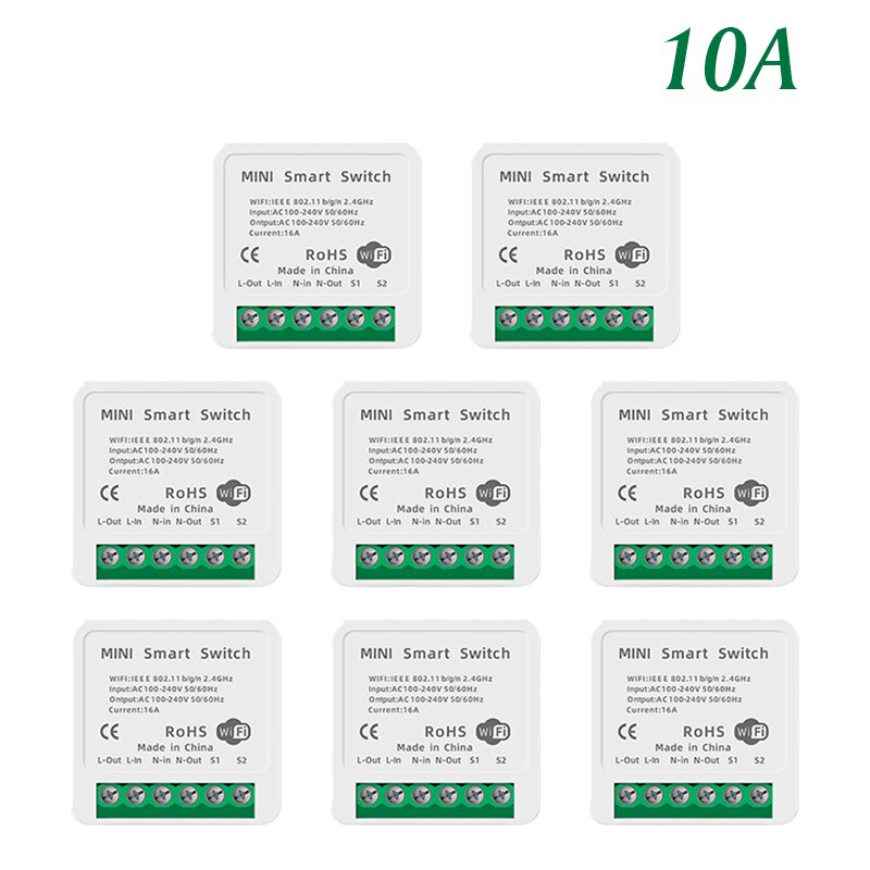 10A 16A Tuya Smart Life Wifi Switch Relay Breaker Module Automation Smart Lighting Google Home Alexa Echo Remote Control App: 8pcs 10A
