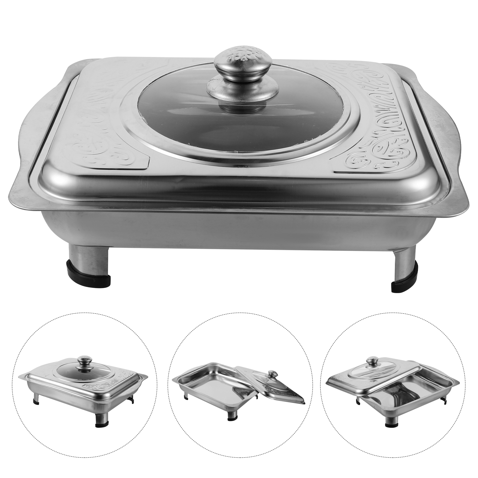 Stainless Steel Dinner Plate Serving Platter Tray with Lid Buffet Reusable Trays Lids Banquet