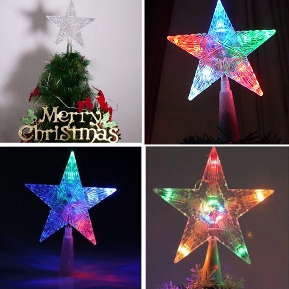 2PCS Color Changing Xmas Christmas Tree Topper Star Shiny Rotating Light Party LED Lamp Decoration