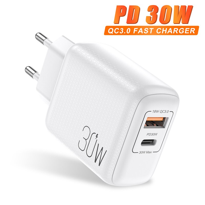 Pikalataus 3.0 qc pd 30w laturi  pd3.0 qc3.0 usb tyypin c pikalaturi iphone 12 pro max xiaomi samsung puhelimen pd laturi: Valkoinen eu