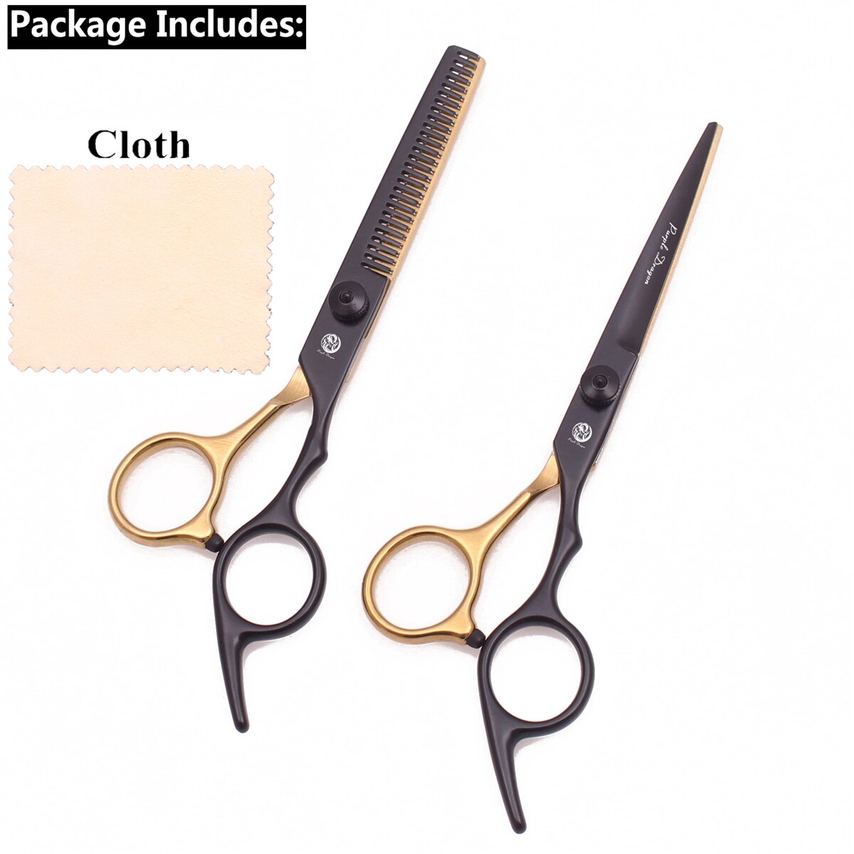 Hair Scissors 6" Japan Steel Purple Dragon Hair Cutting Scissors Thinning Shears Black&Gold Haircut Scissors Adjustable Tension: Set-D-6N-1001