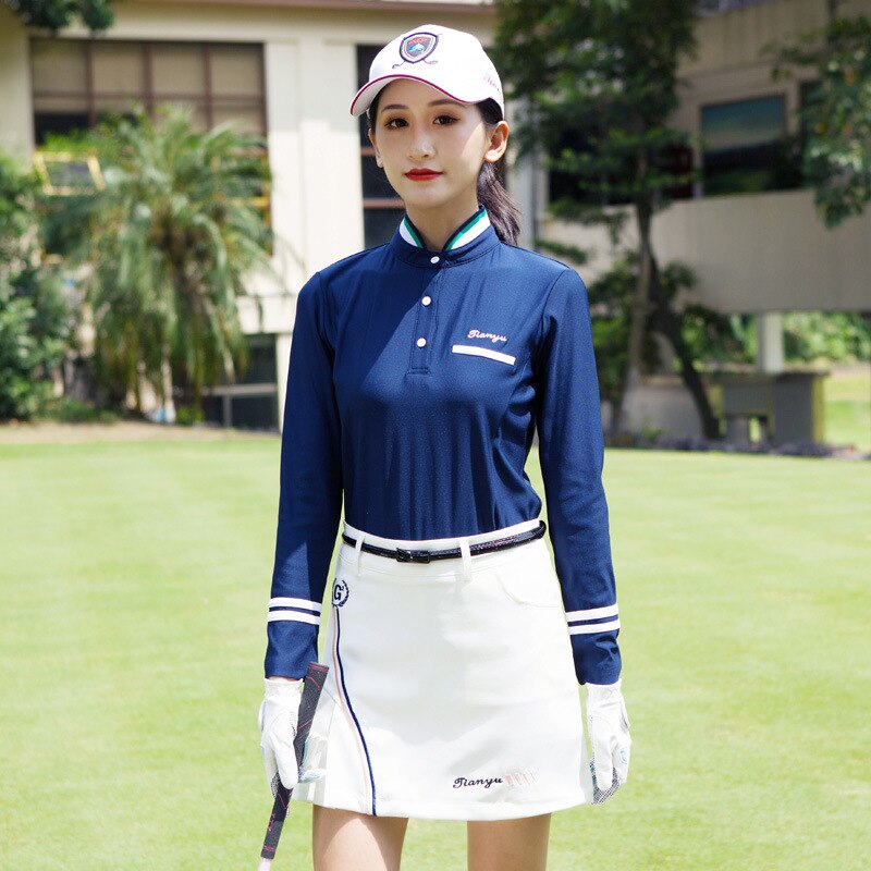 frauen Lange Hülse Golf Ausbildung T-Shirt Spitzen Frauen Schnell Trockene Kleidung Sport Golf Tennis Bekleidung Stehen Kragen Dünnes Hemd