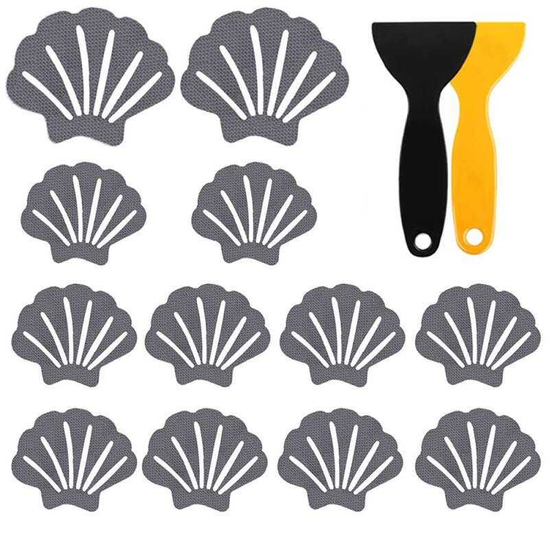 12 pçs antiderrapante banheiro banheira antiderrapante adesivos antiderrapantes com 2pc raspadores chuveiro tira escudo em forma para pisos piscinas escadas escadas: Gray