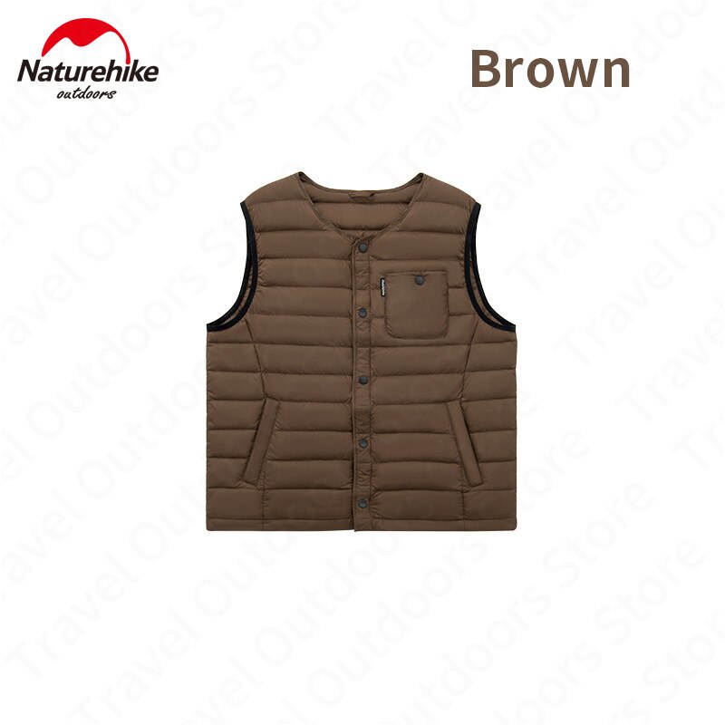 Naturehike Winter Down Vest 90% Wit Ganzendons Warm Houden 750FP Verdikking Jas Man/Vrouw Mode Knop Jas Outdoor draagbare: Brown / M