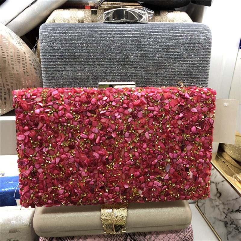 Elegante Sprankelende Glitter Avond Clutch Bag Kleurrijke Kleur Steen Vrouwen Messenger Schouder Dag Koppelingen Dame Mode Shell Tas: red