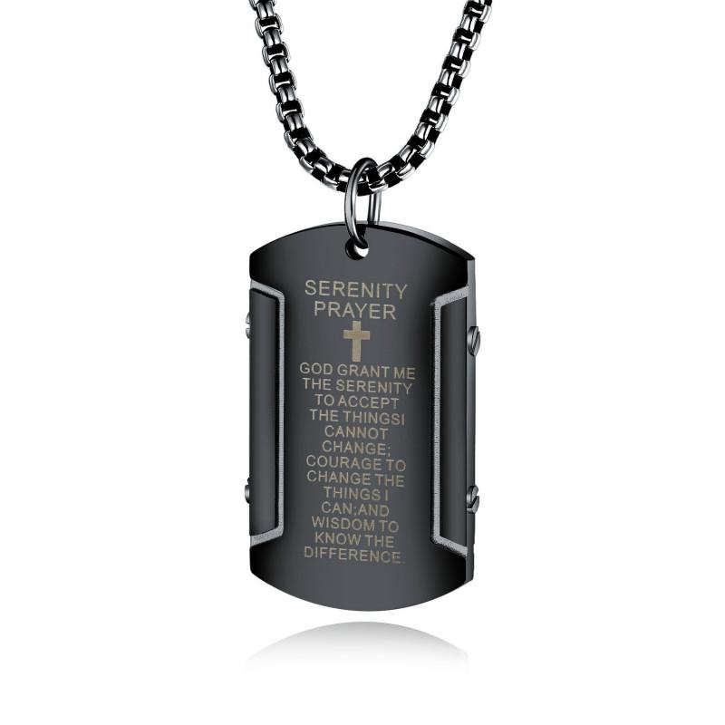 Religieuze Christian schrift sieraden mannen titanium stalen kruis Bijbel Rvs Saint Katholieke Kruisbeeld t Ketting Kruisbeeld: black