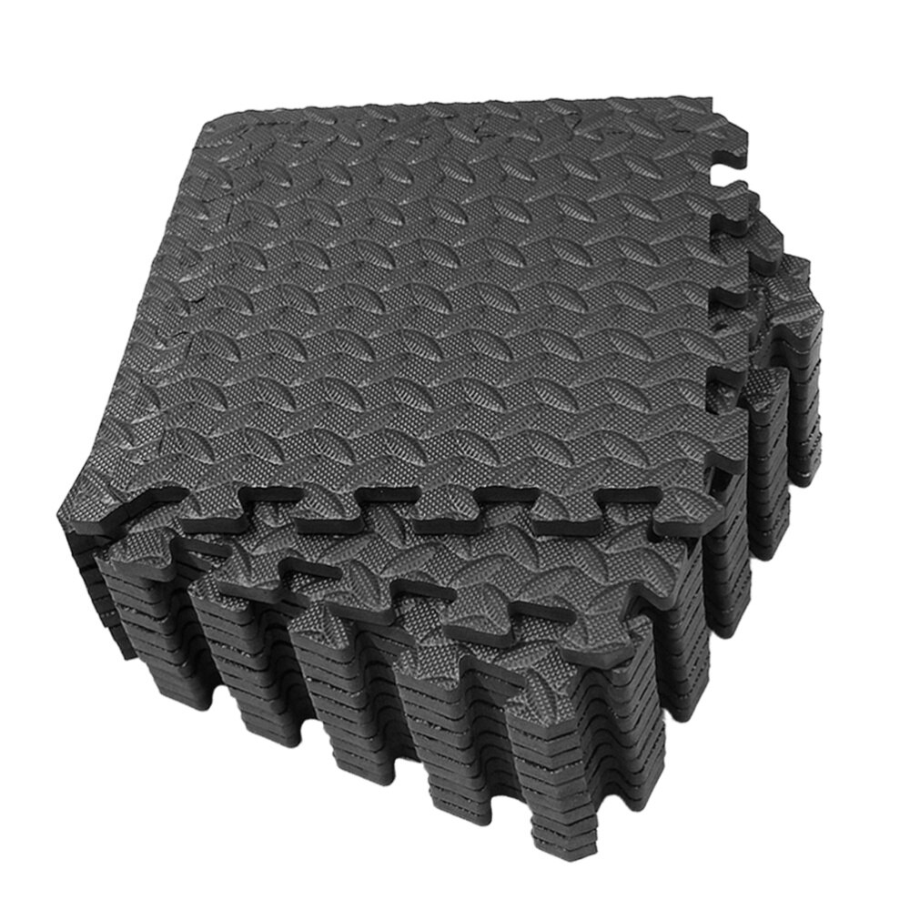 12Pcs EVA Leaf Grain Floor Mats Splicing Mats Patchwork Rugs Thicken Shock Absorption Floor Pads for Gym Dance Room Workouts (Gr: Black