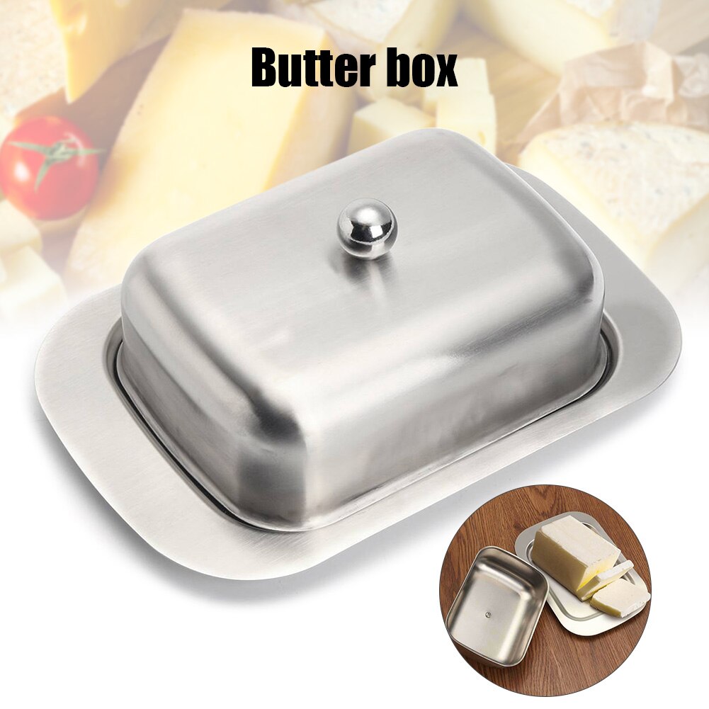 Stainless Steel Butter Dish Box Fruits Dessert Cheese Storage Tray with Lid LBShipping: Default Title