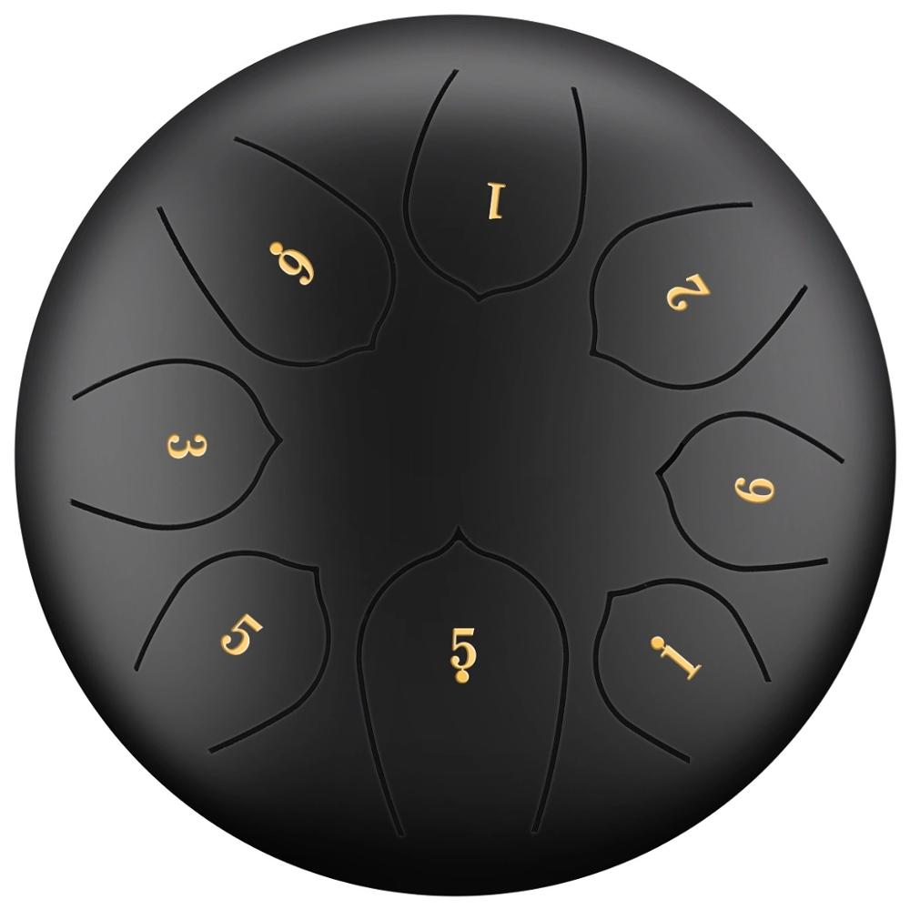 Tongue Drum 6 Inch Steel Tongue Drum 8 Tune Hand Pan Drum Tank With Drumsticks Carrying Bag Percussion Instruments Accessories: Black