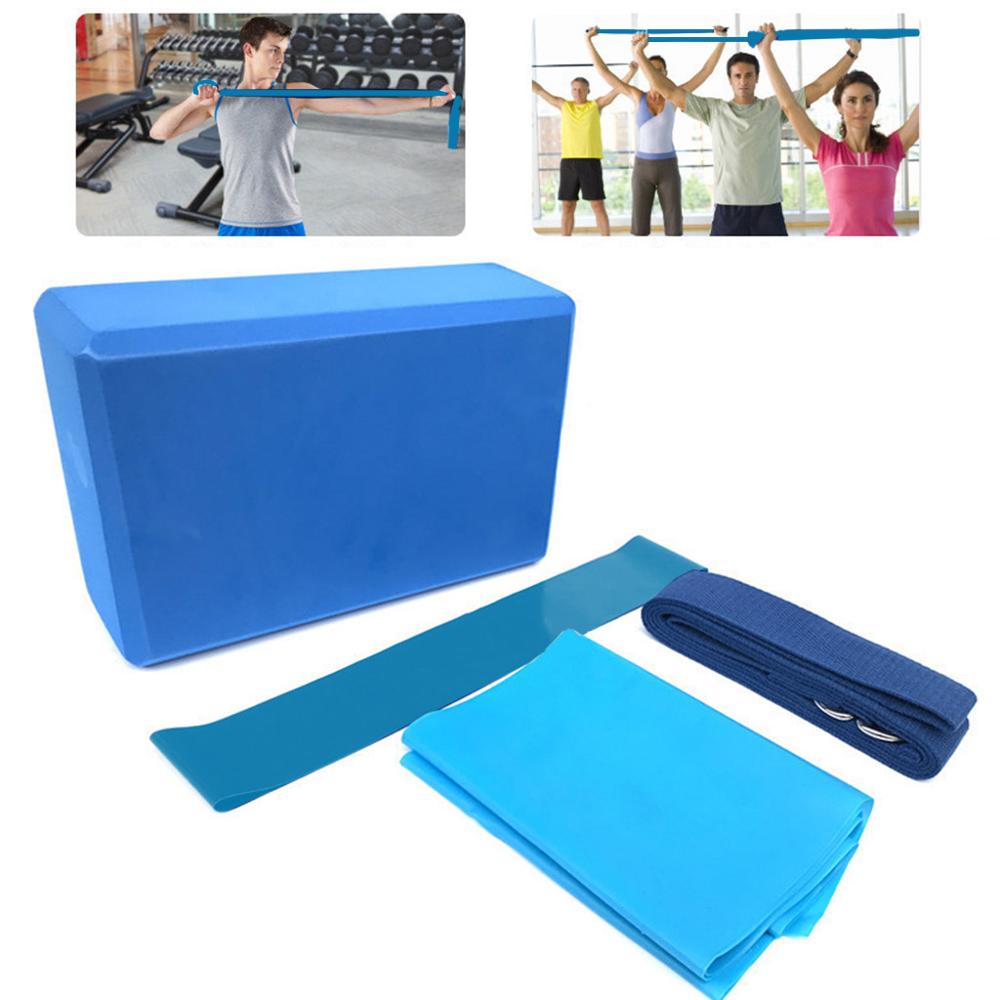 4 stk yoga utstyr sett med yoga ball blokker stretching stropp motstand loop band yoga startsett