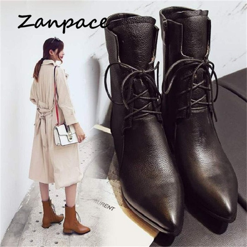 Botas de mujer de punta puntiaguda, botines de felpa verde, botas de invierno cálidas para mujer, botas de cuero con cremallera metálica y tacón alto para otoño.
