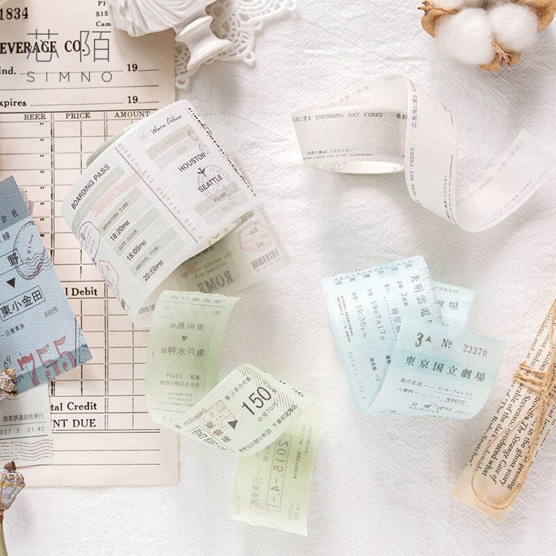 Cinta adhesiva decorativa Retro de la serie Time para viaje, cinta adhesiva para billetes, cinta adhesiva Washi DIY para álbumes de recortes, artículos de papelería con etiquetas