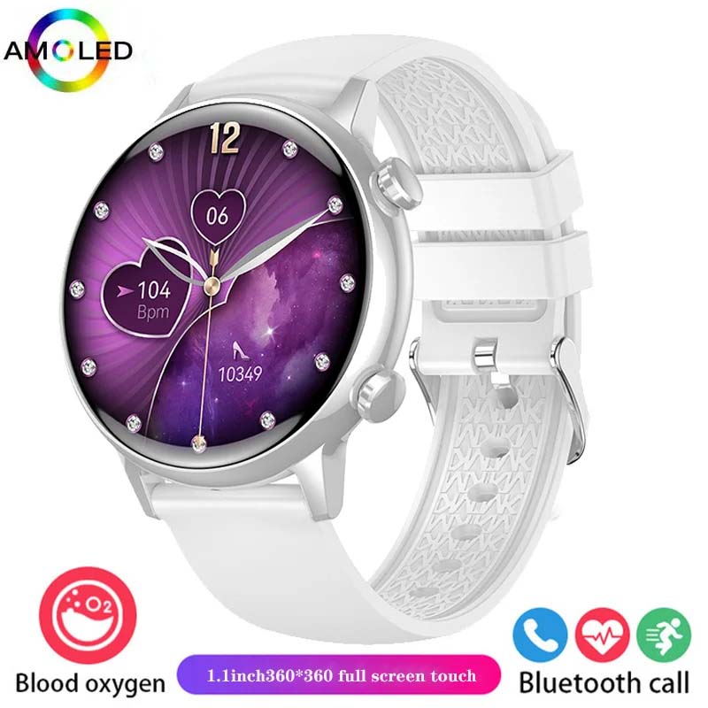 Montre intelligente étanche pour femme, écran HD AMOLED, appel Bluetooth, NDavid, santé, IP68, , 2024, 18mm: WHITE