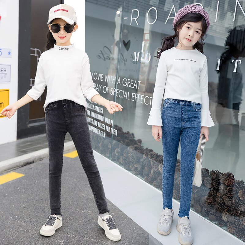 Girls Jeans Children's Elastic Simple Pants Spring Autumn Kids Slim Denim Trousers 4-13Y Teenager Skinny Jeans