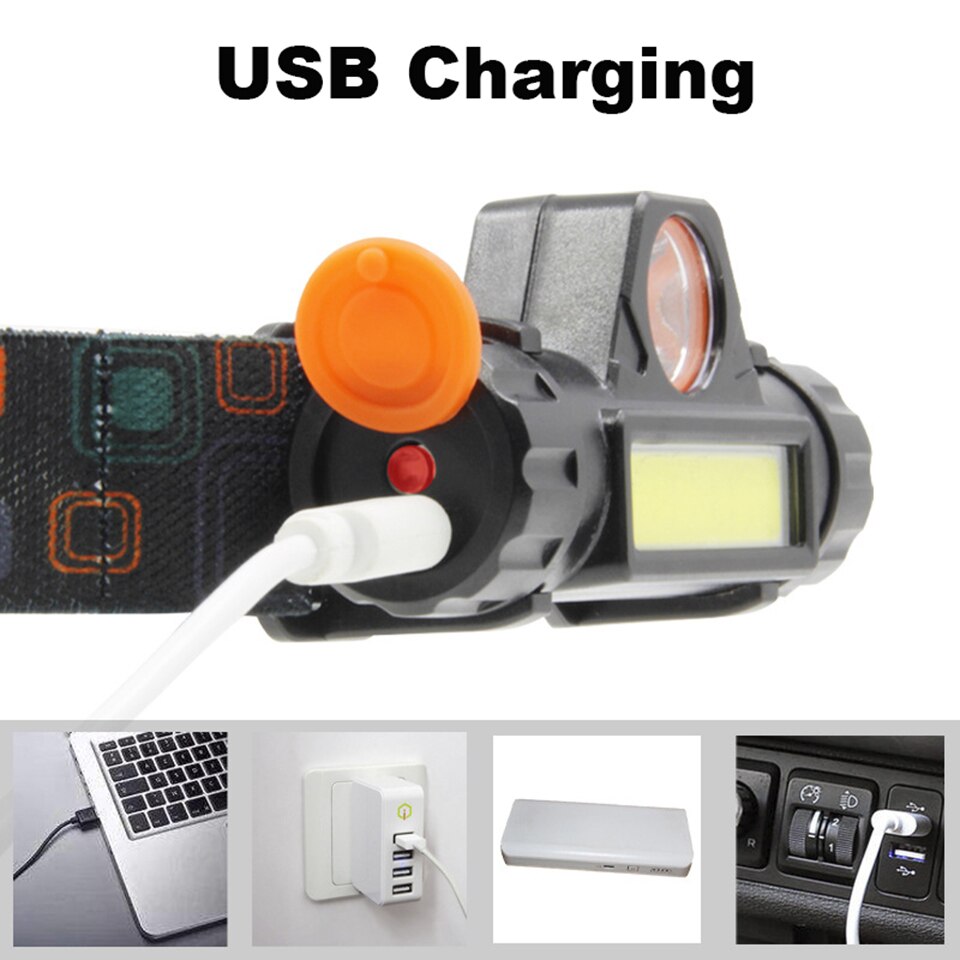 ledet hodelykt supersterk hodelykt kolbe+xpe utendørs vanntett innebygd usb oppladbart batteri camping fiske turlys