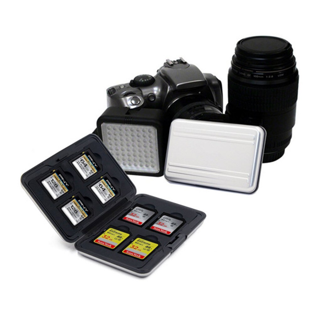 Large Waterproof Memory Card Case All in One Anti-Shock 8SD+8TF Large Capacity Storage Holder Box Cases Silvery+Black