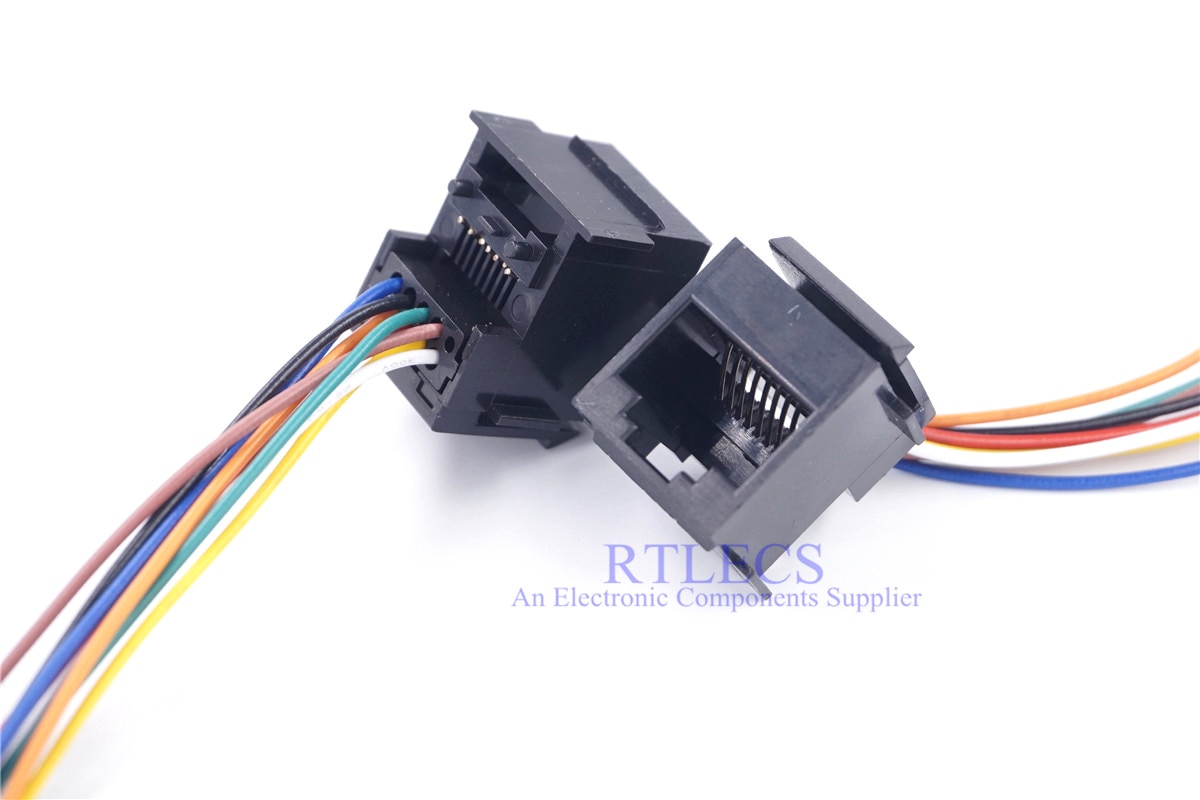 2 st 648-8 p 8c rj45 modulär kontakt 648 8 p 8c uttag hona krimptråd 8 kärnor 15 cm längd svart isolator nätverkskontakt