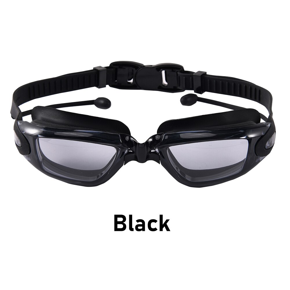 Zwembril Zwemmen Bril Met Oordopjes Neus Clip Transparante Waterdichte Siliconen Optische Duiken Bril: Black