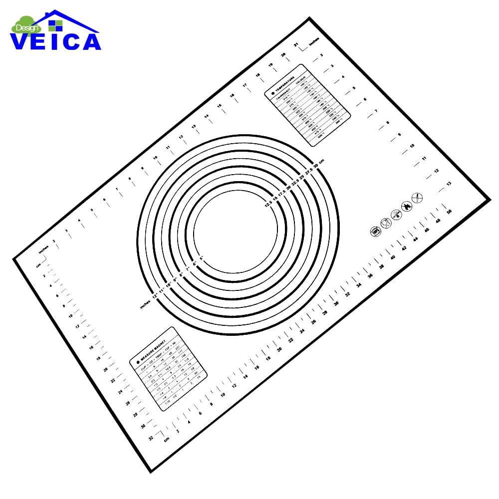 Tapete de silicona antiadherente para hornear, tapete de silicona para pasta y galletas, tamaño grande, rojo/Negro, 60x40cm, con medidas y conversiones
