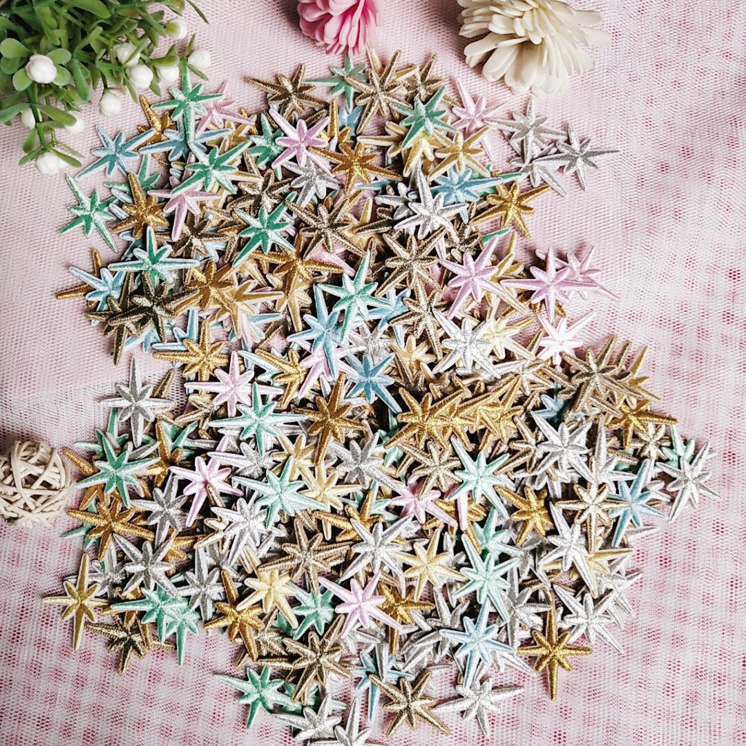 Parches de bordado de estrellas para ropa, adhesivos brillantes de estrellas doradas y plateadas, apliques de rayas para ropa, 8 colores, 10 Uds.