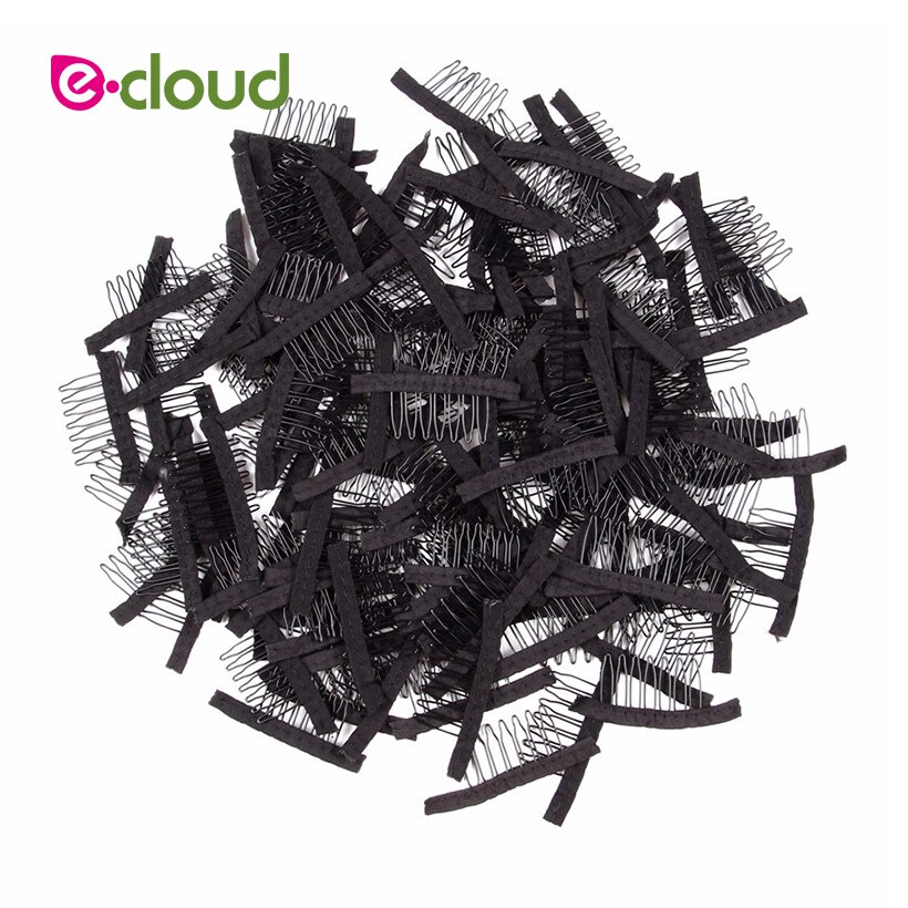 50Pcs-100 Stks/zak Zwart Kant Pruik Clips Staal Tand Polyester Duurzaam Doek Pruik Kammen Voor Haarstukje Caps Pruik accessoires Gereedschap