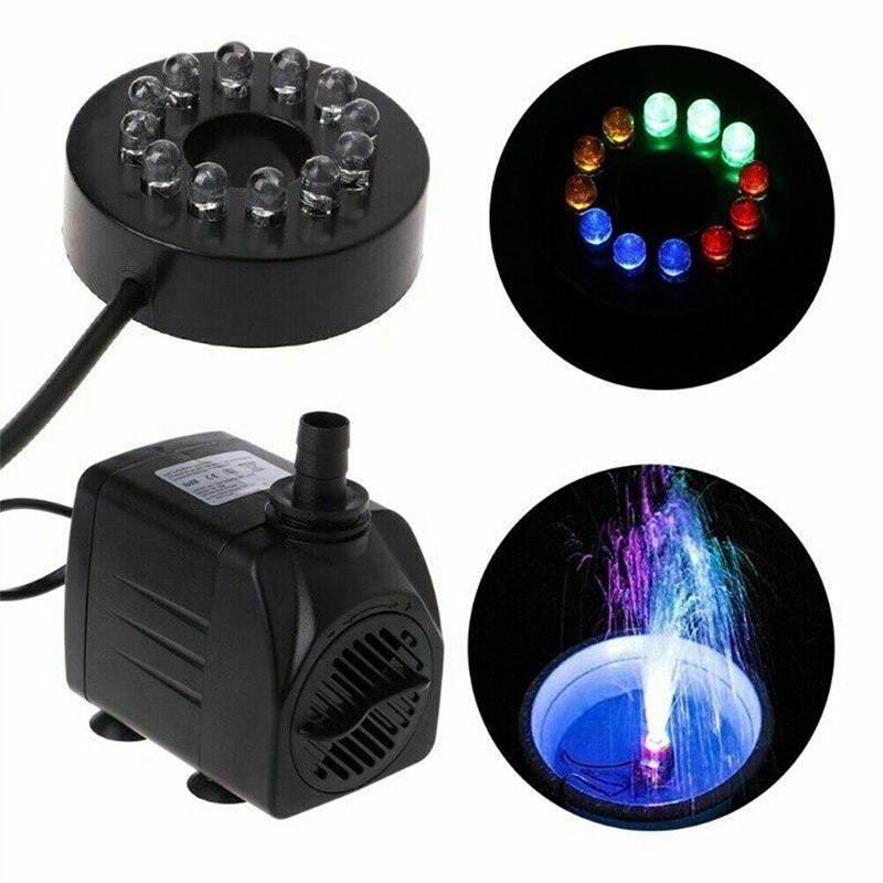 Cool LED Light Plate 15W Submersible Water Fountain Pump With 12 LED Light For Fish Tank Pond Garden Pool Safe Waterproof