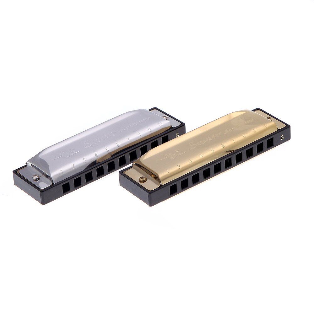 10 Holes Harmonica Diatonic Blues Harp Mouth Organ Key of G Reed with Case Silver Woodwind Instrument