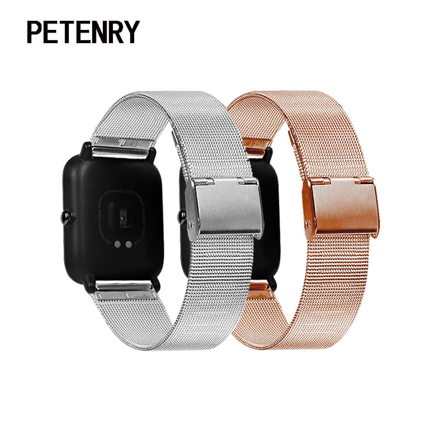 For Amazfit Bip Strap Milanese Metal Stainless Steel Watch Band Strap Bracelet for Xiaomi Huami Amazfit Pace/Stratos2 2S/GTR/GTS