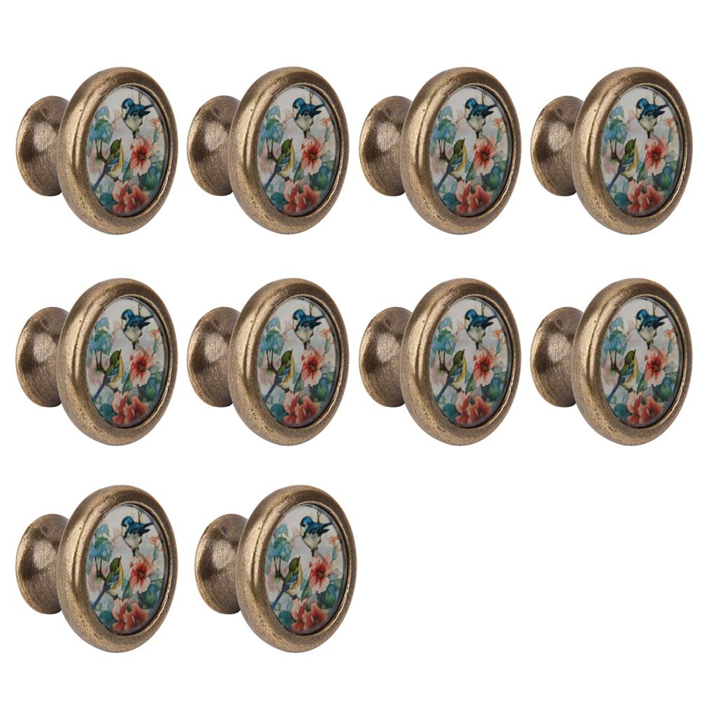 10 stk vintage messing garderobeskab skuffedør skab trækspand retro håndtag knop fugle og blomster mønster
