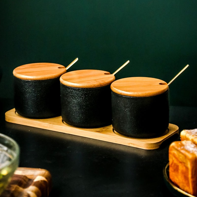 Zwarte Keramische Kruiden Pot Creatieve Huishoudelijke Keuken Kruiden Pot Keuken Accessoires Graan Dispenser Keuken Kruiden Gereedschap