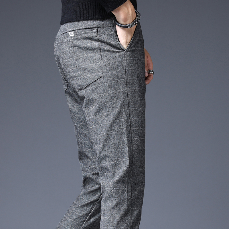 Stretch Plaid Casual Pants Men Spring summer Business thin Plaid Brand Men's Straight Gray Trousers Pant